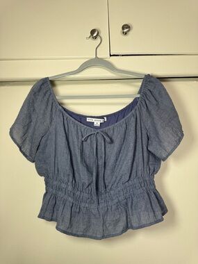 HYFVE Blue Short-Sleeve Peplum Tie-Front Top